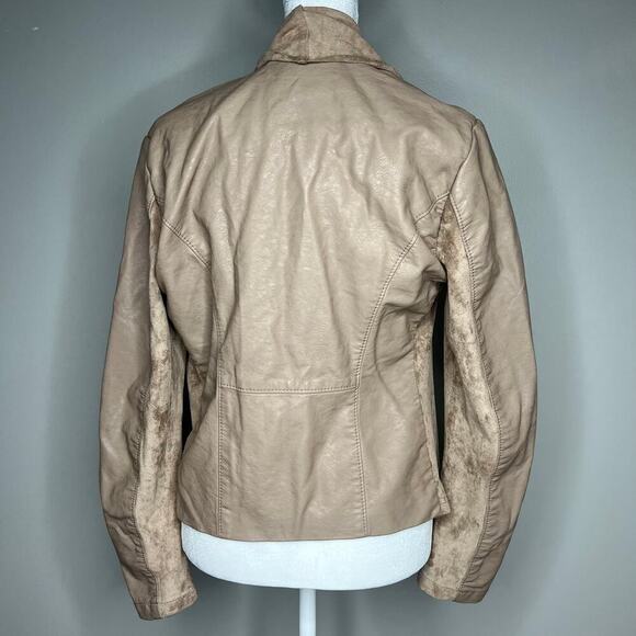 BLANK NYC Womens Size S Tan Drape Moto Front Faux Suede Asymmetrical Zip Jacket - Picture 5 of 7